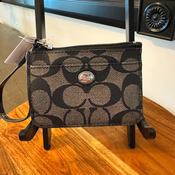 Coach Accessories - Coach Peyton Signature C ID Skinny Wristlet Black Gray NWT